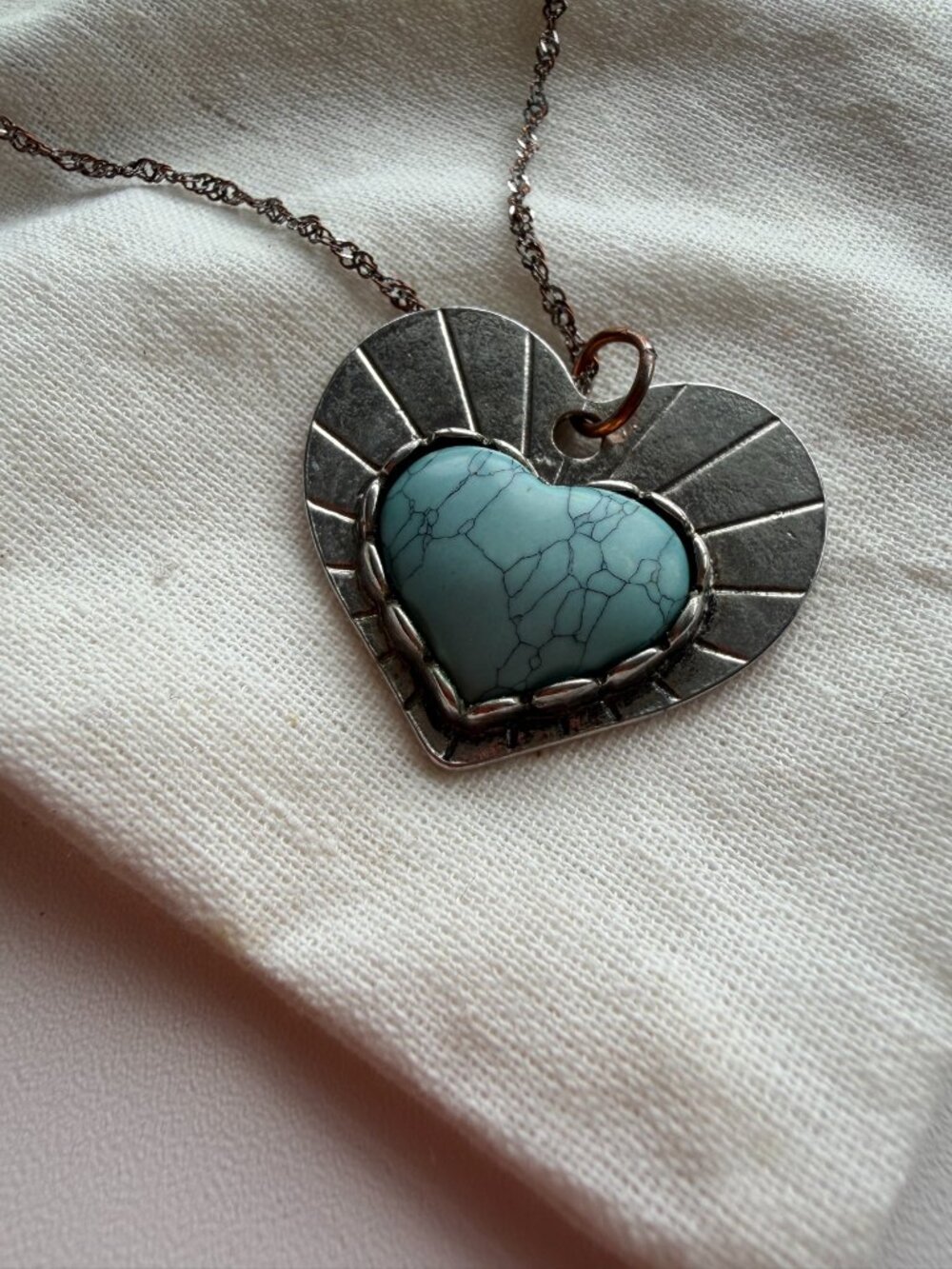 Southwestern Turquoise Heart Pendant Necklace Silver Tone